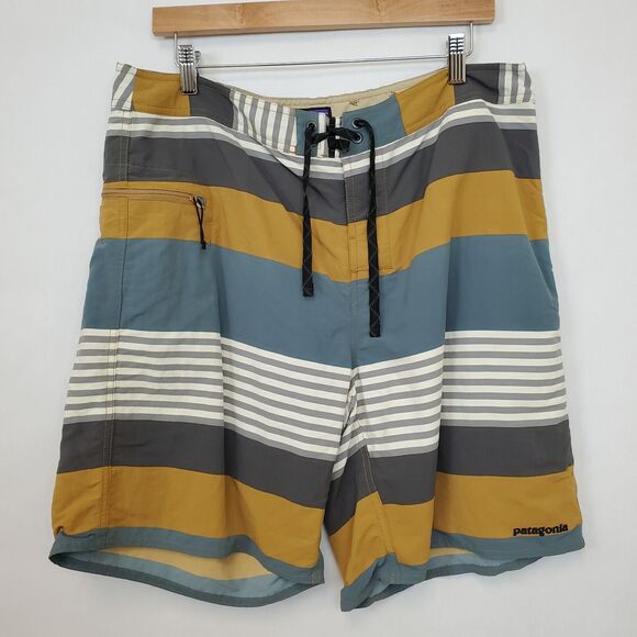 Patagonia Board Shorts Mens 36 Wavefarer 19" Striped Swim Trunks 86622 - Picture 1 of 10